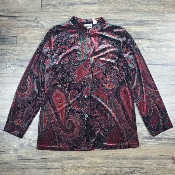 Vintage Leslie Fay Paisley Velvet Blouse Top Sz 14 Gothic Boho Cottagecore - Picture 6 of 8